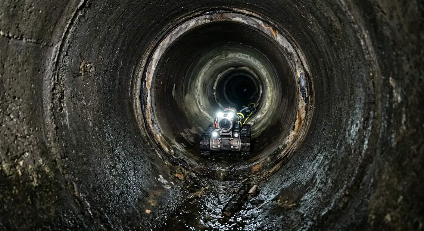 Robotic sewer camera inspecting pipe interior for Sewer Line Repair in Stanton