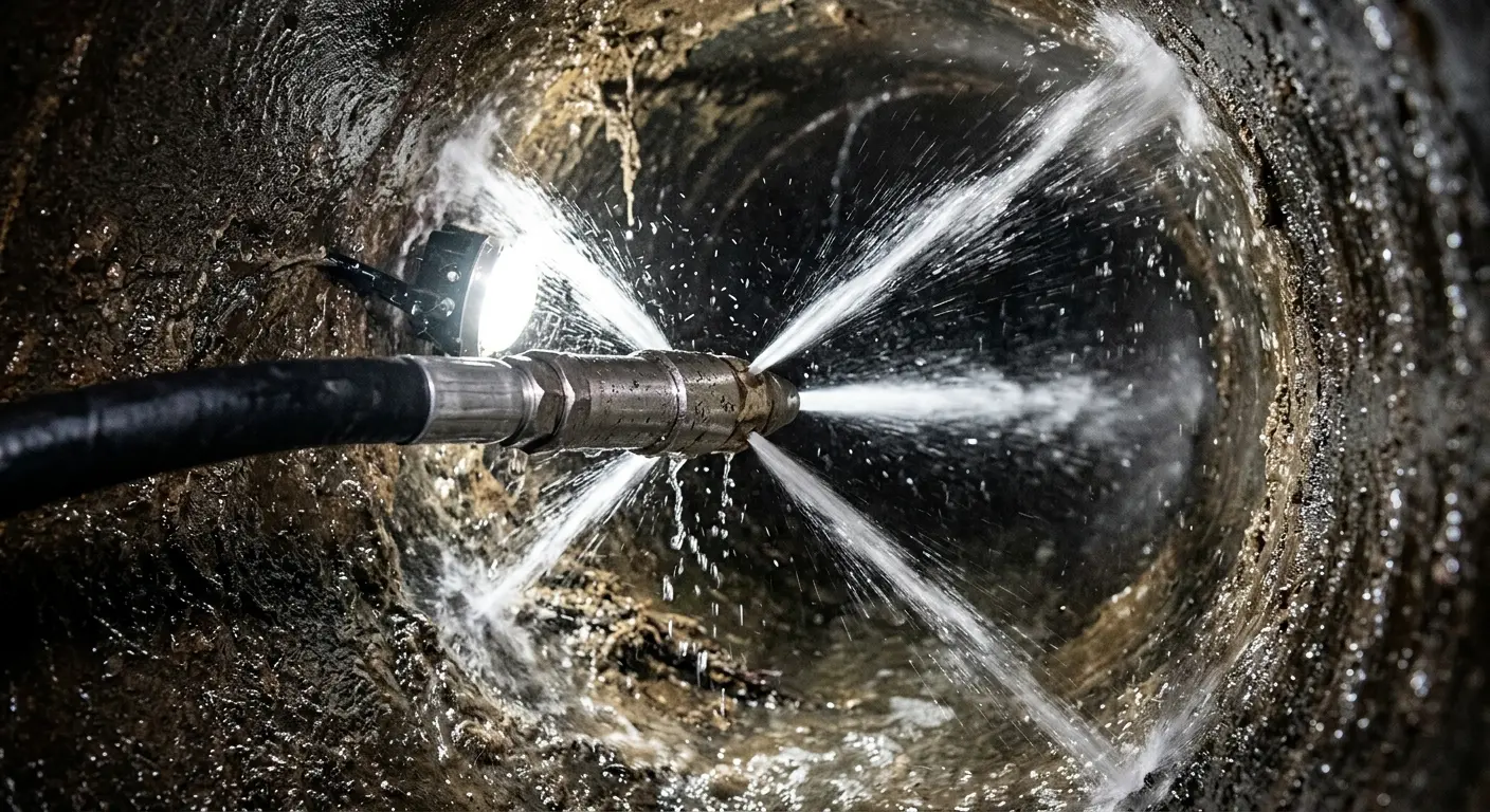 High-pressure hydro jetting nozzle cleaning sewer pipe for Storm Drain Cleaning in Stanton